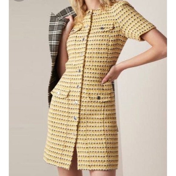 Maje Dresses & Skirts - MAJE Rill Yellow Tweed Dress Women’s 2